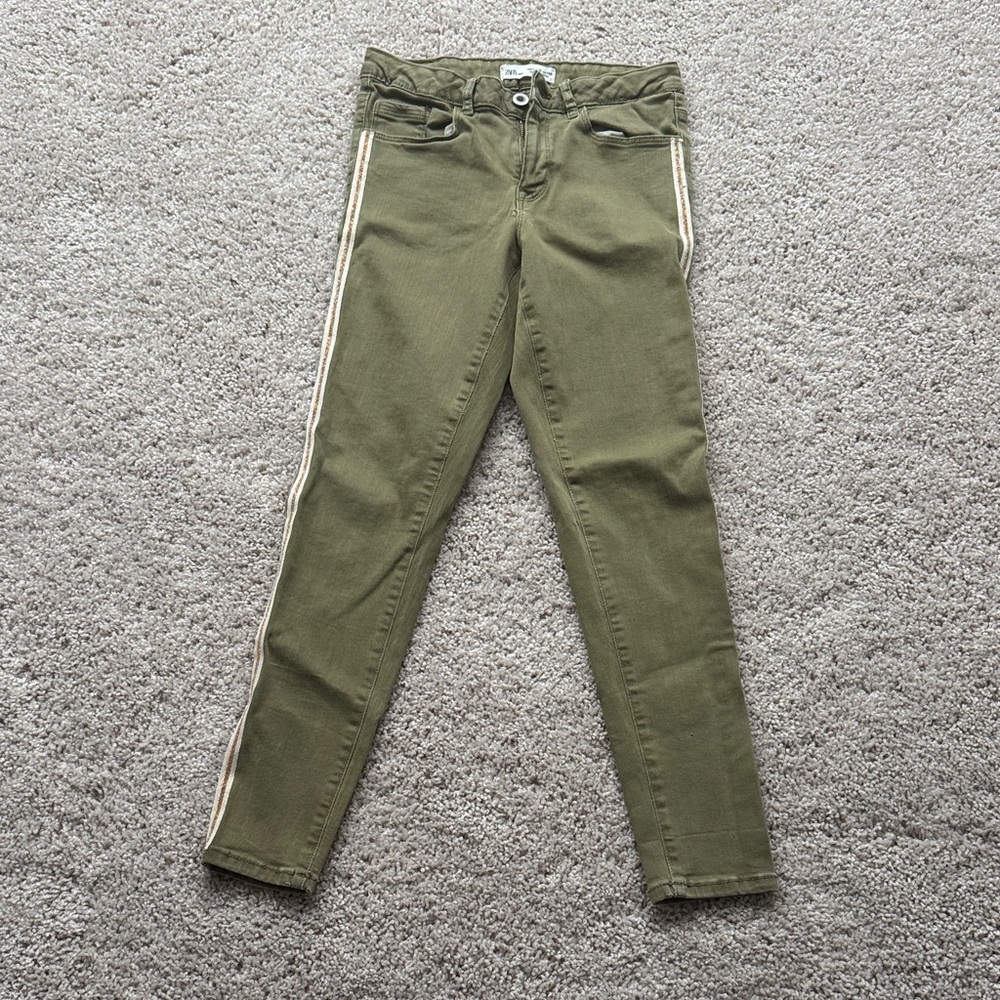 Olive Green girls Jeans with Side Stripes